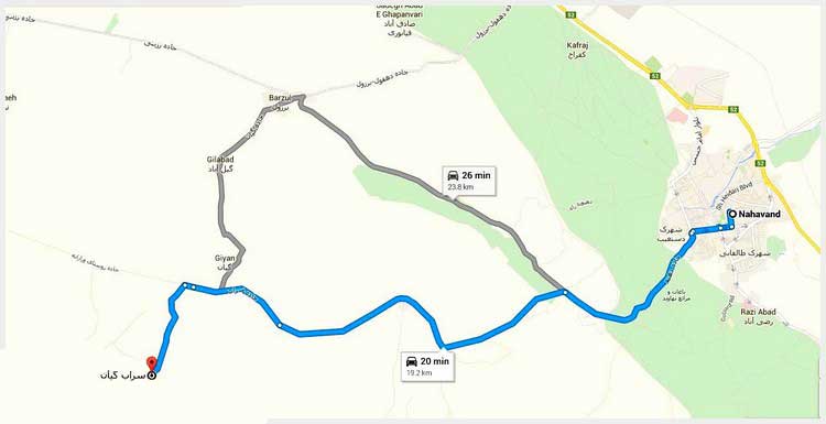 دسترسی به سراب گیان، نهاوند